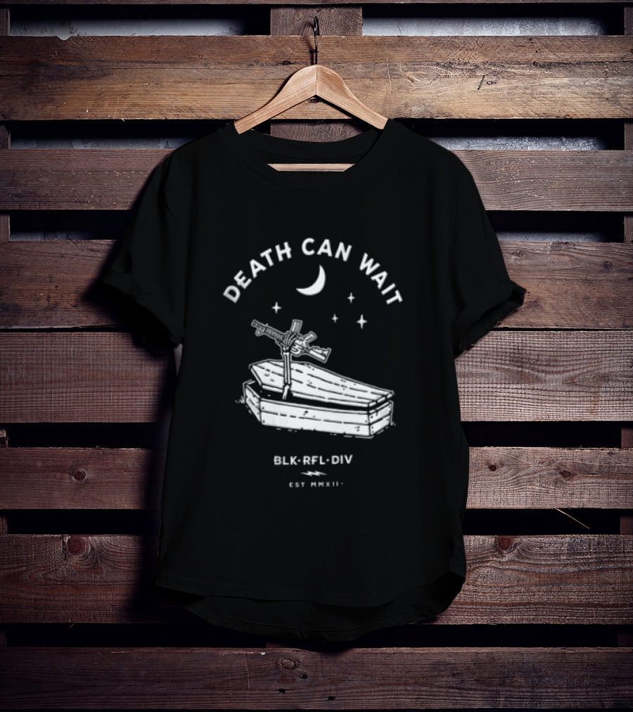 Death Can Wait Coffin Skeleton Hand BLK RFL DIV 2012 Moon Stars T-Shirt