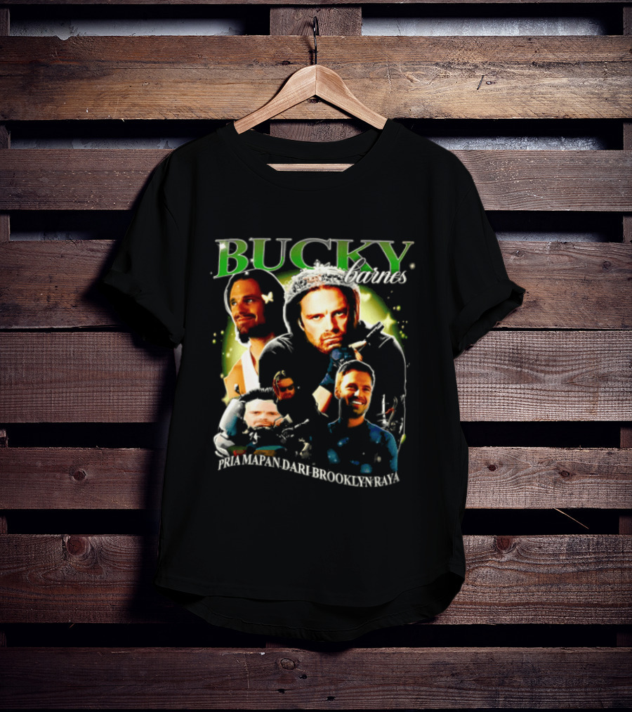 Bucky Barnes Sebastian Stan Pria Mapan Dari Brooklyn Raya Multiple Photos Crown Marvel T-Shirt