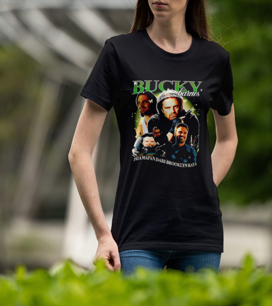 Bucky Barnes Sebastian Stan Pria Mapan Dari Brooklyn Raya Multiple Photos Crown Marvel T-Shirt