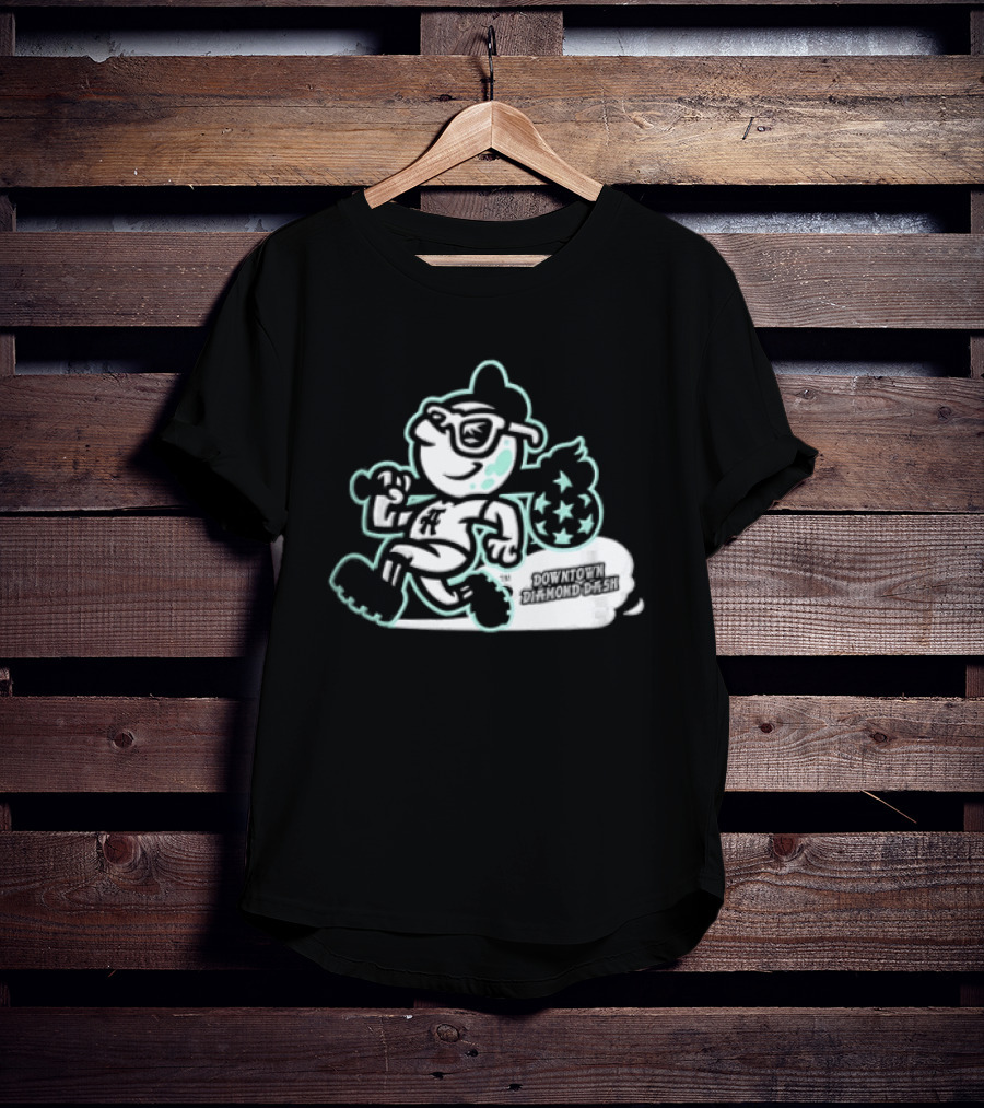 Downtown Diamond Dash Baseball Cartoon Character Running Carrying Star Bag T-Shirt