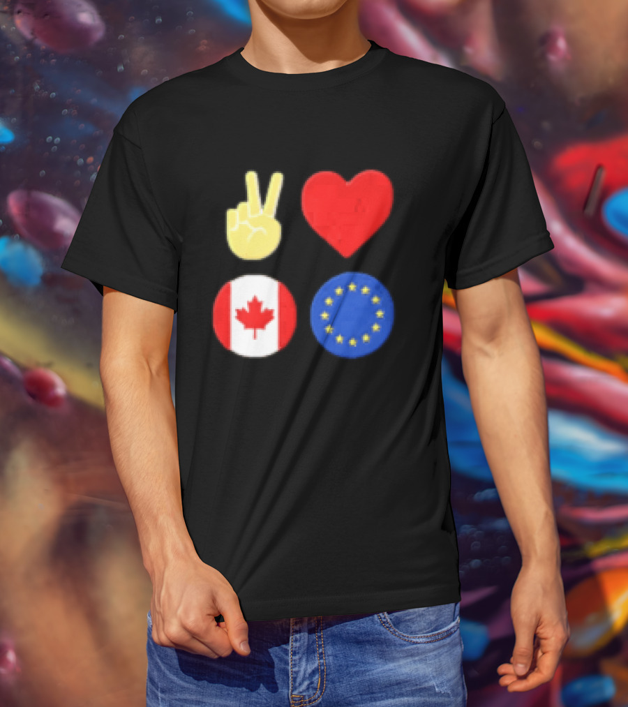 Peace Love Canada Flag European Union Circle Stars T-Shirt