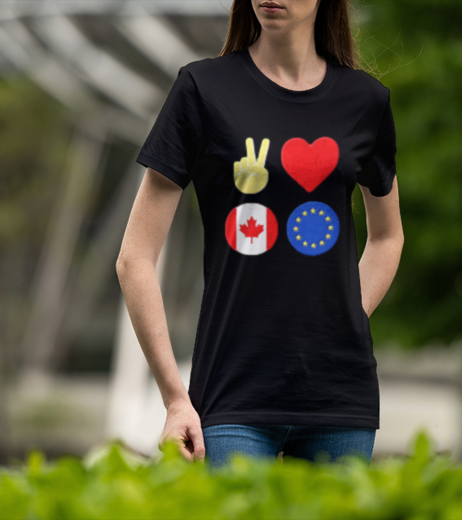 Peace Love Canada Flag European Union Circle Stars T-Shirt