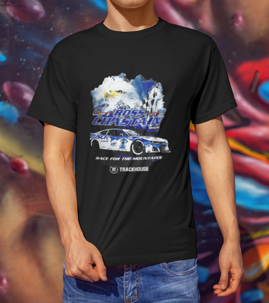 Ross Chastain Trackhouse Busch Light Race For The Mountains Eagle Checkered Flag Racing Car T-Shirt
