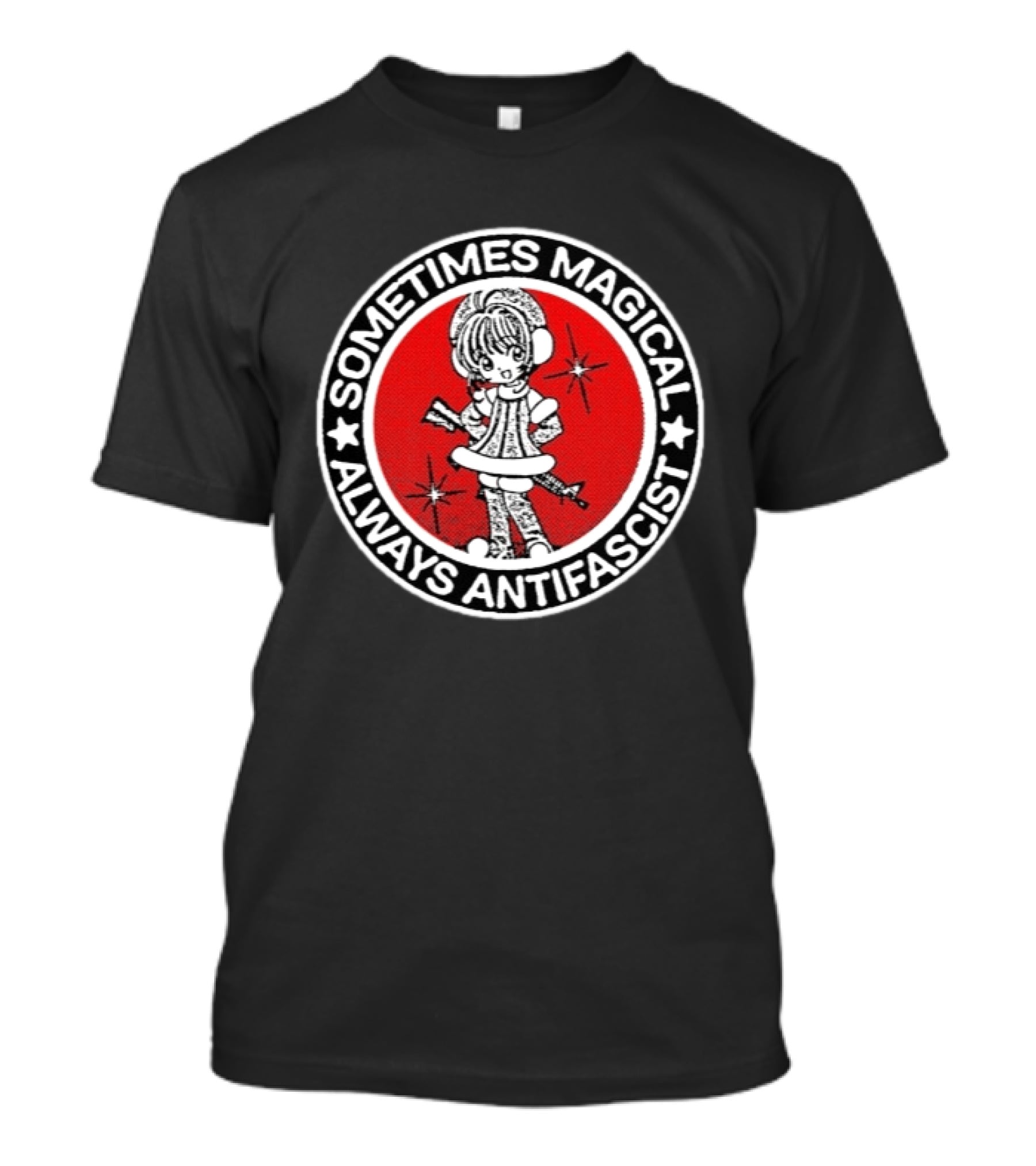 Sometimes Magical Always Antifascist With Starry Cartoon Character In Red Circle T-Shirt