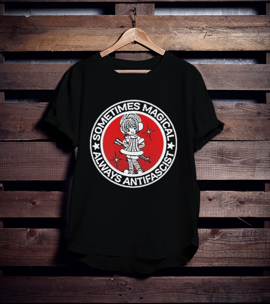 Sometimes Magical Always Antifascist With Starry Cartoon Character In Red Circle T-Shirt