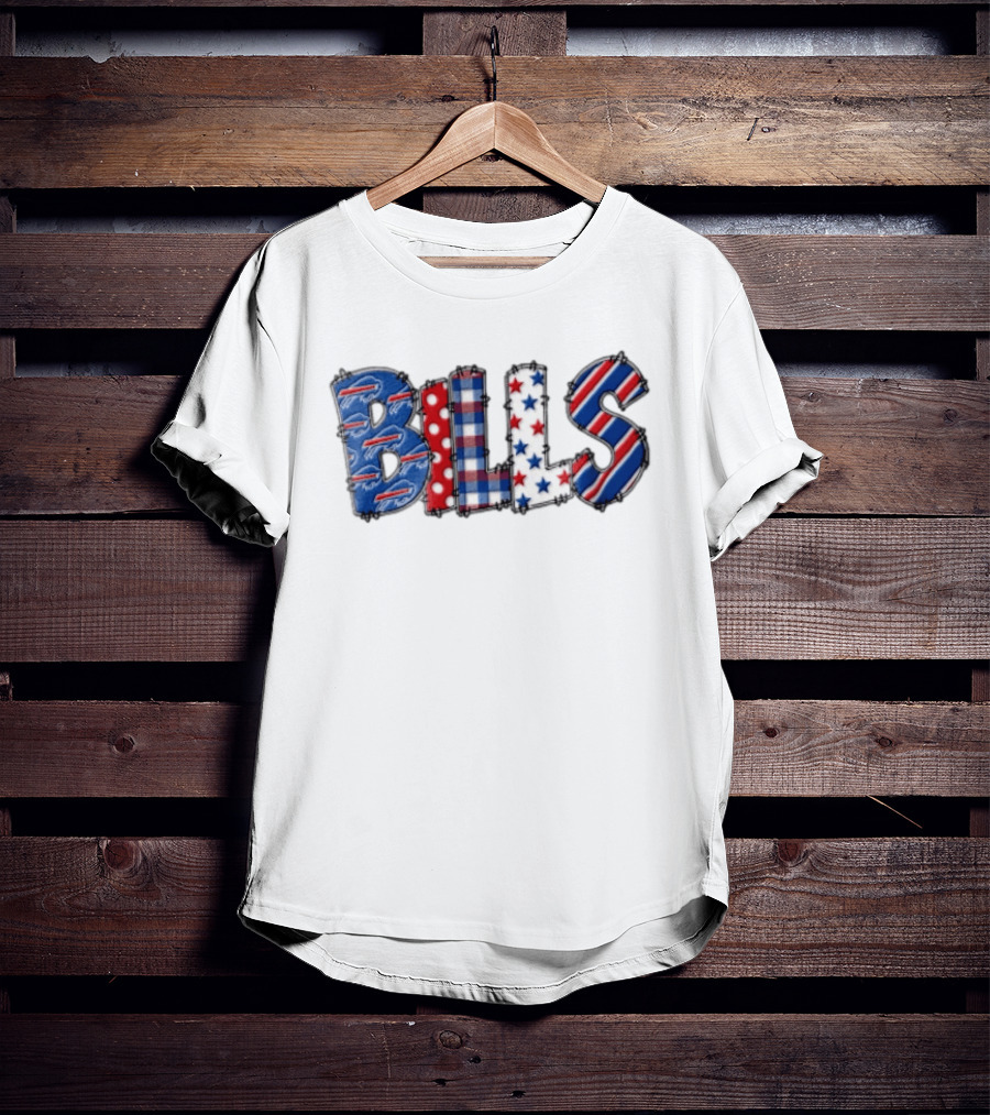Buffalo Bills Stitched Patchwork Stars Stripes Polka Dot T-Shirt