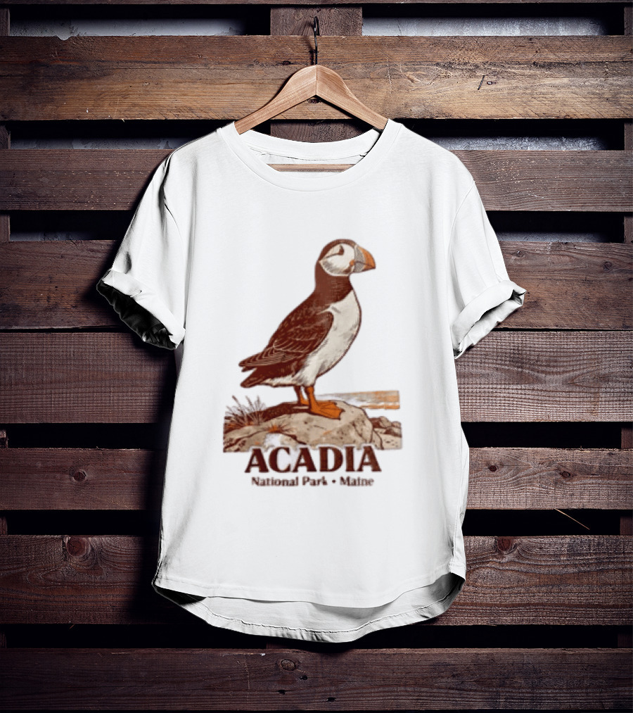 Acadia National Park Maine Puffin Standing On Rock T-Shirt