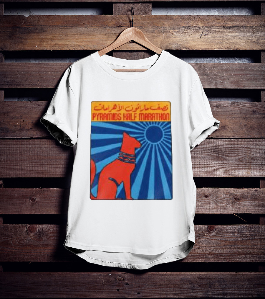 Pyramids Half Marathon Egypt Cat Sunburst Arabic T-Shirt