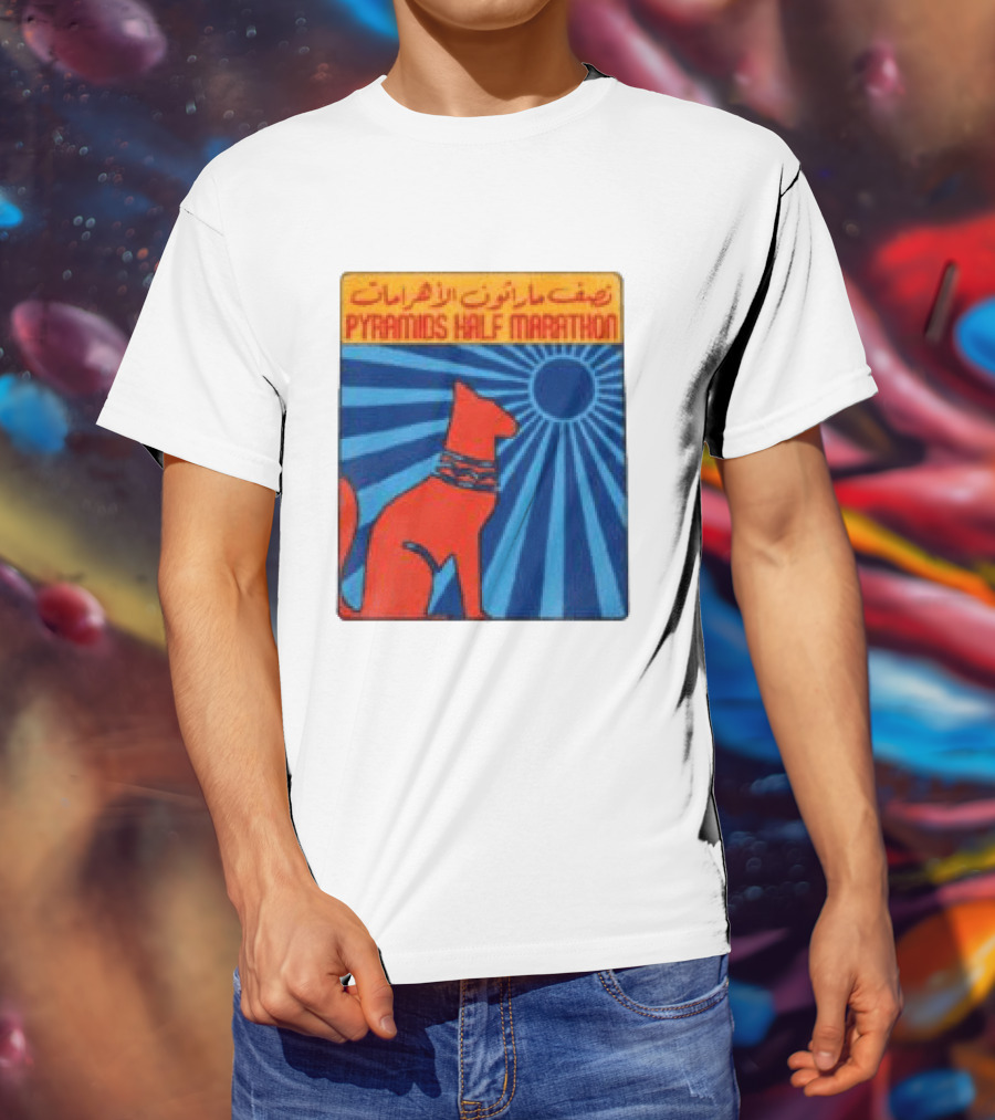 Pyramids Half Marathon Egypt Cat Sunburst Arabic T-Shirt