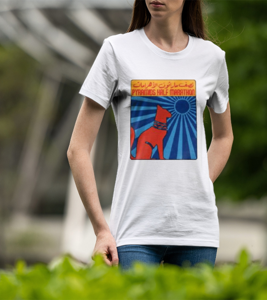 Pyramids Half Marathon Egypt Cat Sunburst Arabic T-Shirt