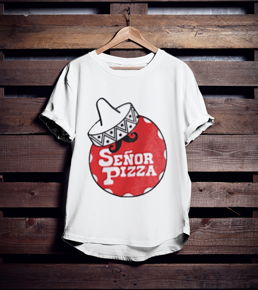 Señor Pizza Red Apron With Mustache And Patterned Collar T-Shirt