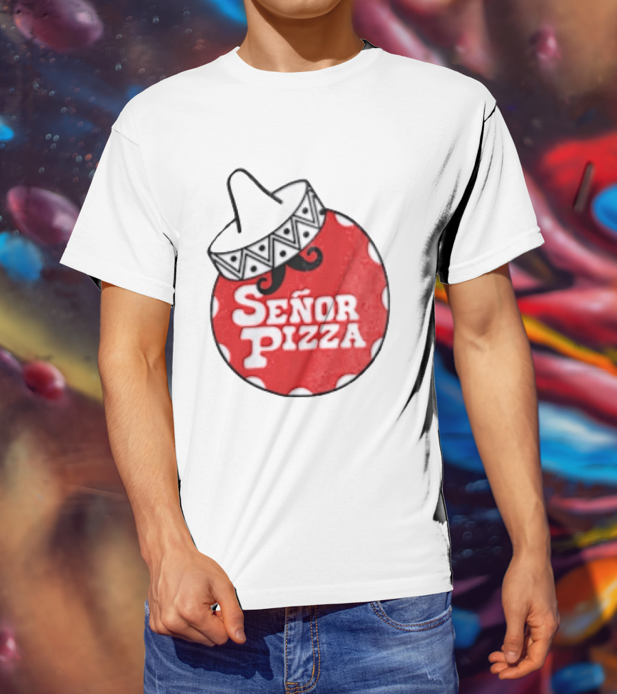 Señor Pizza Red Apron With Mustache And Patterned Collar T-Shirt