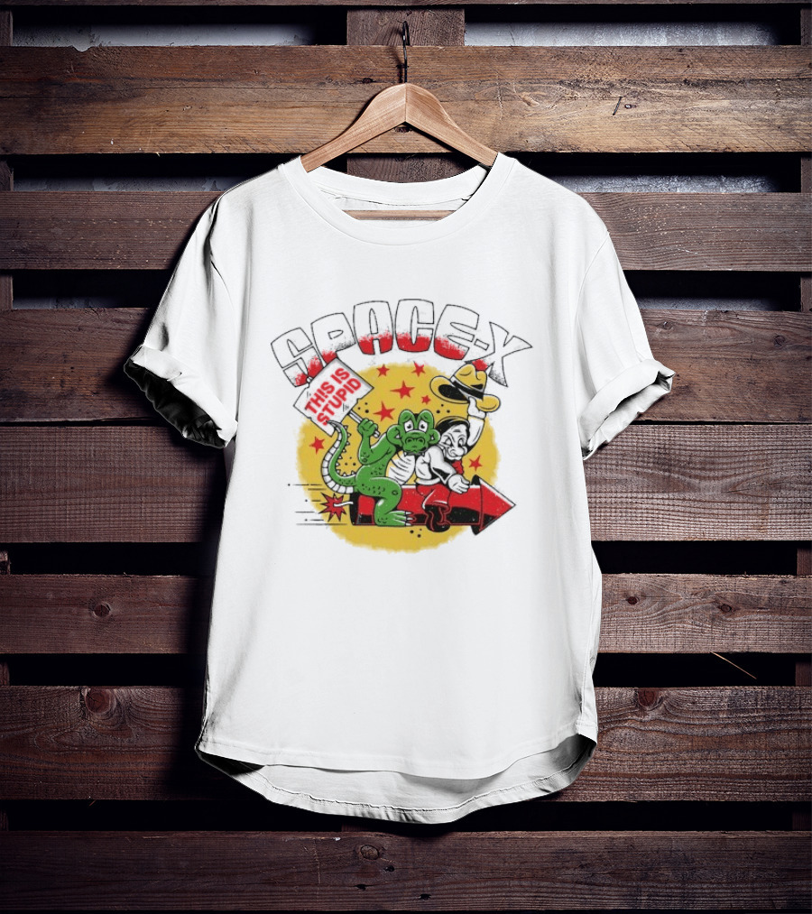 Space X Monkey Cartoon On Rocket With Stars T-Shirt