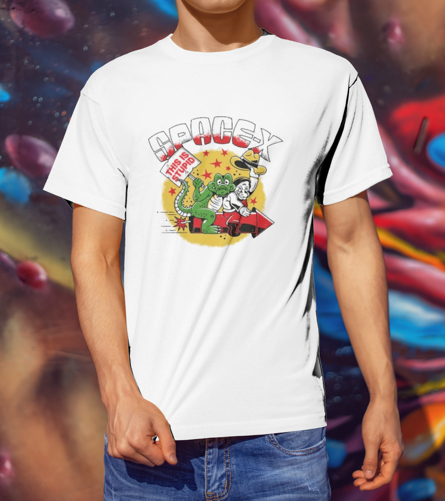 Space X Monkey Cartoon On Rocket With Stars T-Shirt