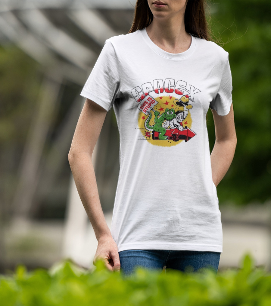 Space X Monkey Cartoon On Rocket With Stars T-Shirt