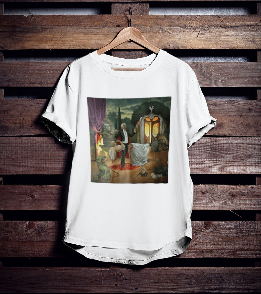 Surreal Gothic Man With Candle And Floating Figures Mysterious Enchantment T-Shirt