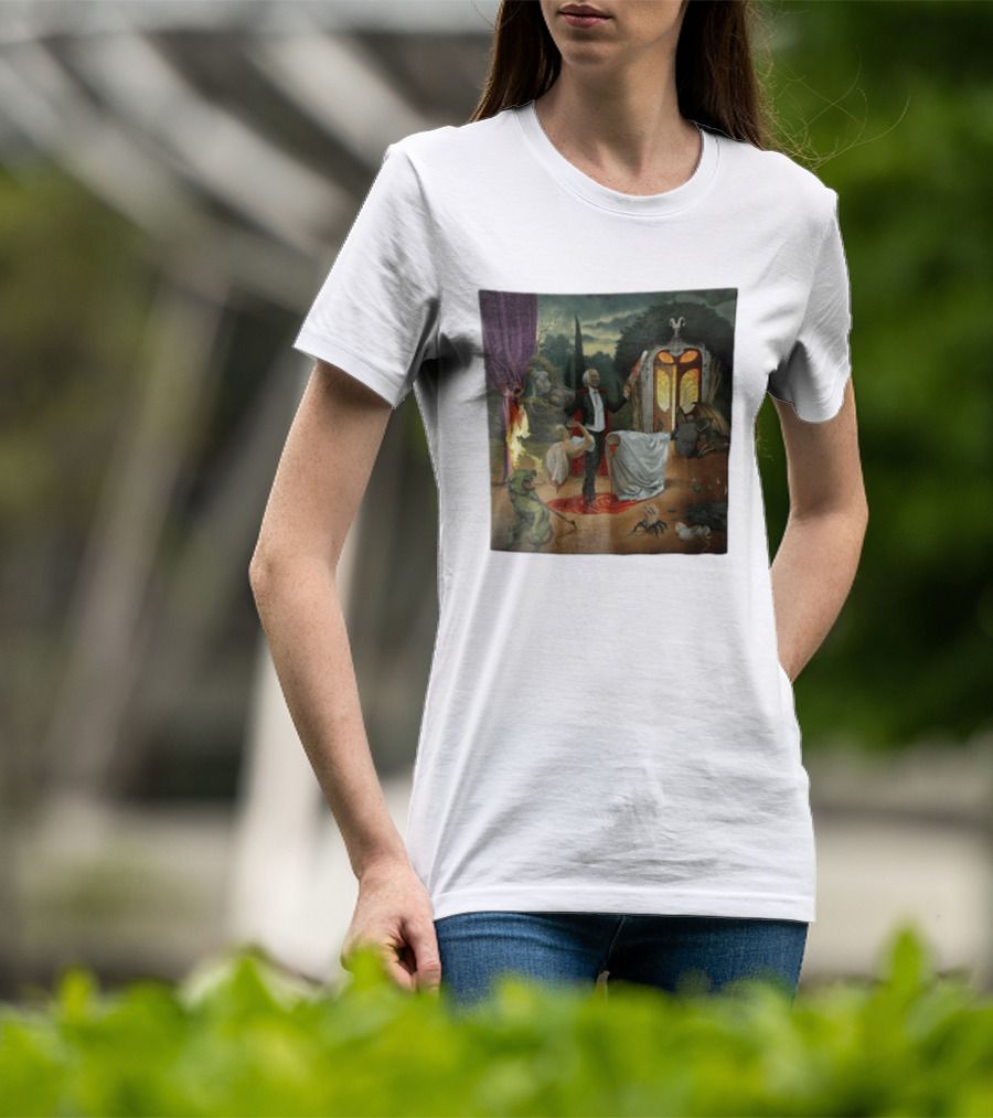 Surreal Gothic Man With Candle And Floating Figures Mysterious Enchantment T-Shirt