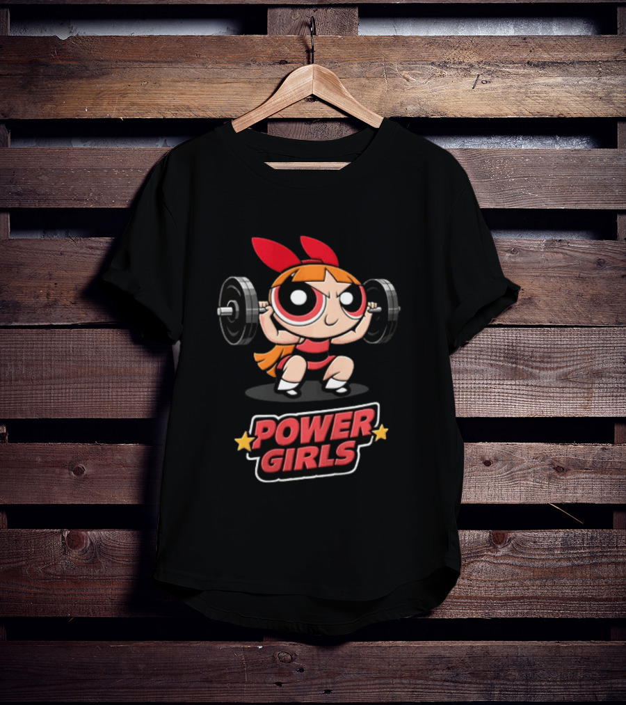 Power Girls Cartoon Blossom Lifting Barbell Weights T-Shirt