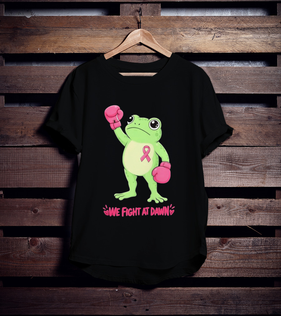 Boxing Frog We Fight At Dawn Breast Cancer Awareness Pink Gloves Ribbon T-Shirt