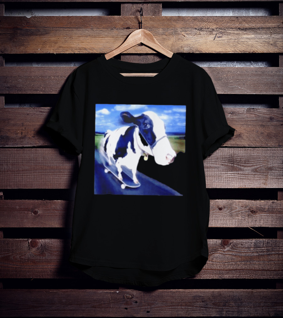 Cow Skateboarding Adventure On Open Road T-Shirt