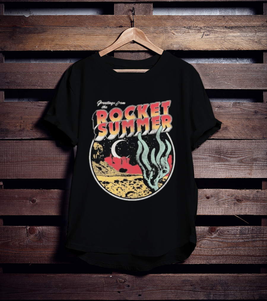 Greetings From The Rocket Summer Desert Moonlight Scene T-Shirt