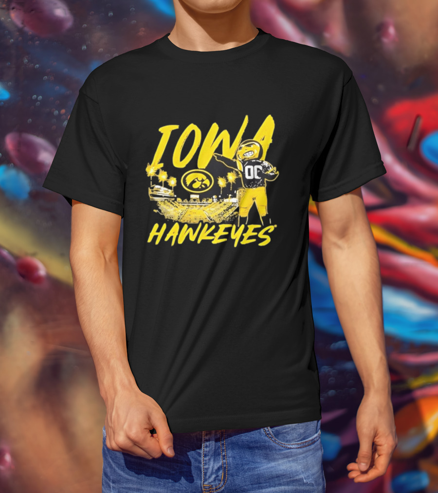 Iowa Hawkeyes 00 Mascot With Football Stadium T-Shirt