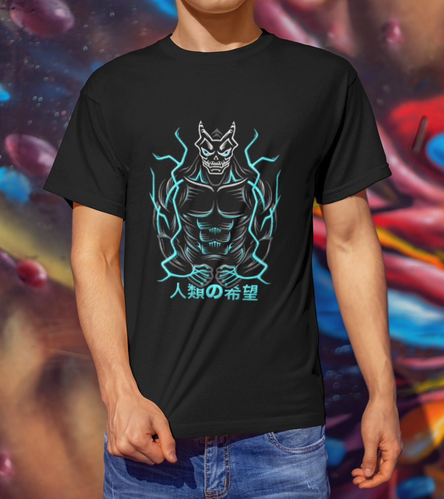 Kaiju No 8 Monster Illustration Japanese Text Electric Aura T-Shirt