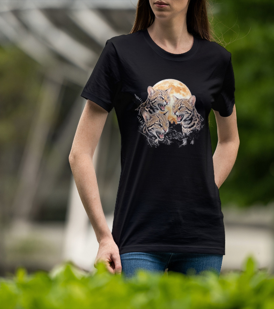 Three Tilcayo Bolivia Cloud Forest Wildcats Full Moon Roaring Trio T-Shirt