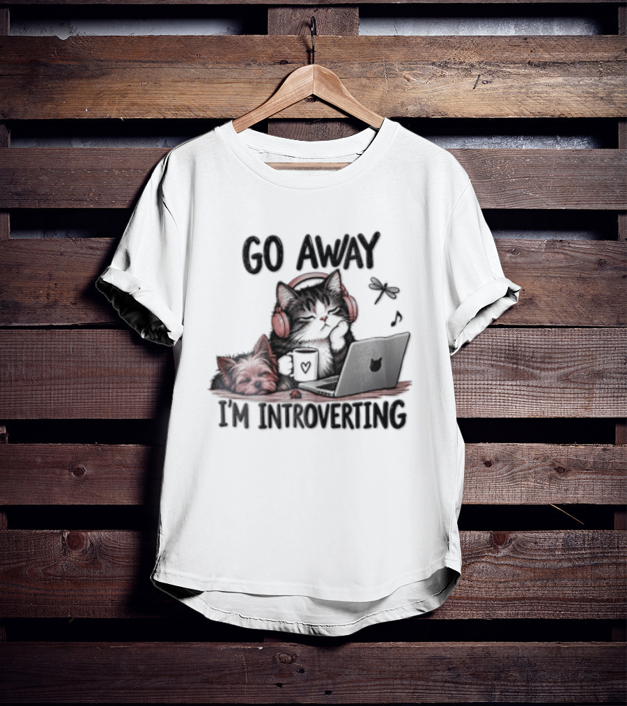 GO Away IM Introverting Cat Headphones Laptop Dog Dragonfly T-Shirt
