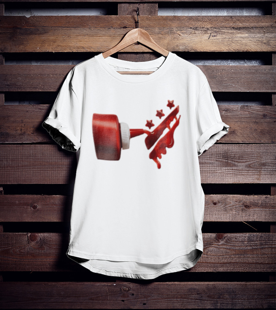 Red Squeeze Bottle Pouring Ketchup With Stars T-Shirt