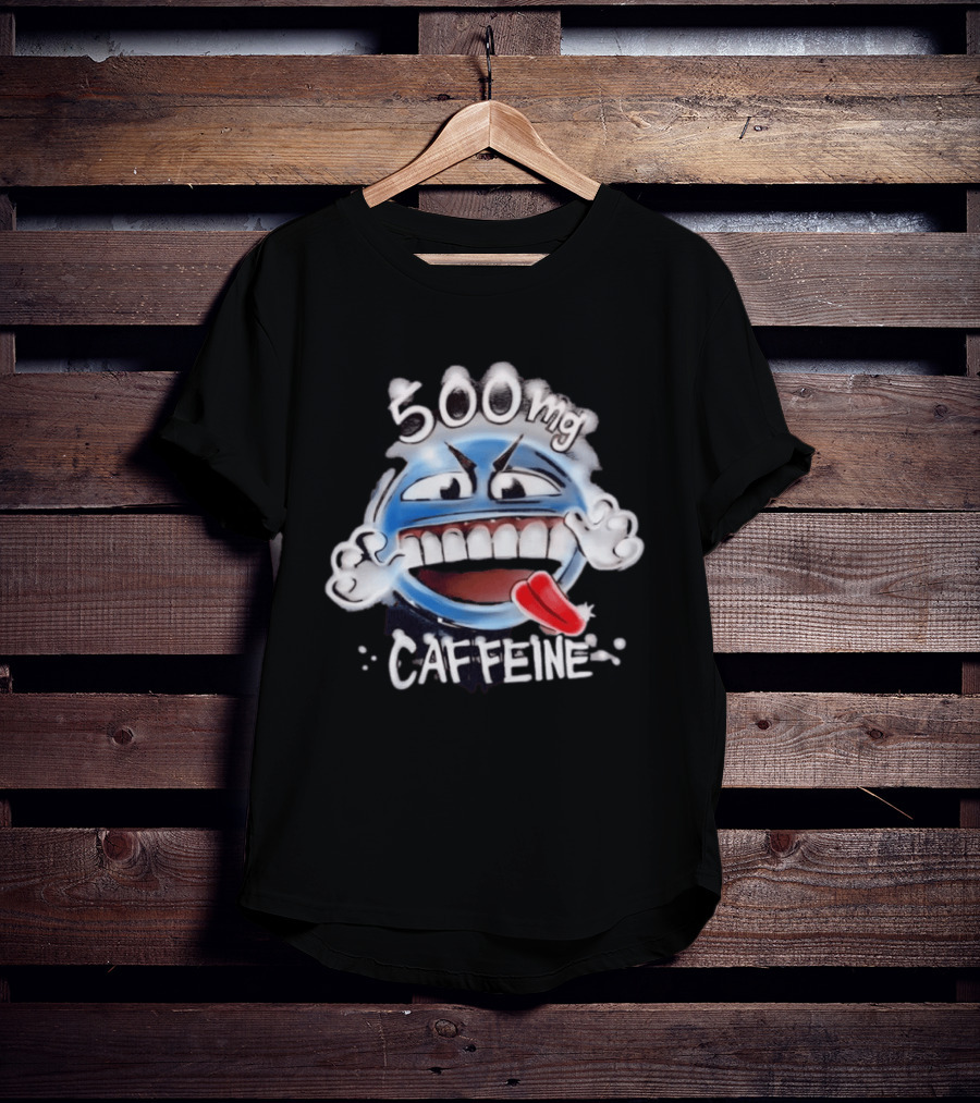 500mg Caffeine Airbrushed Smiley Face Coffee Lover T-Shirt