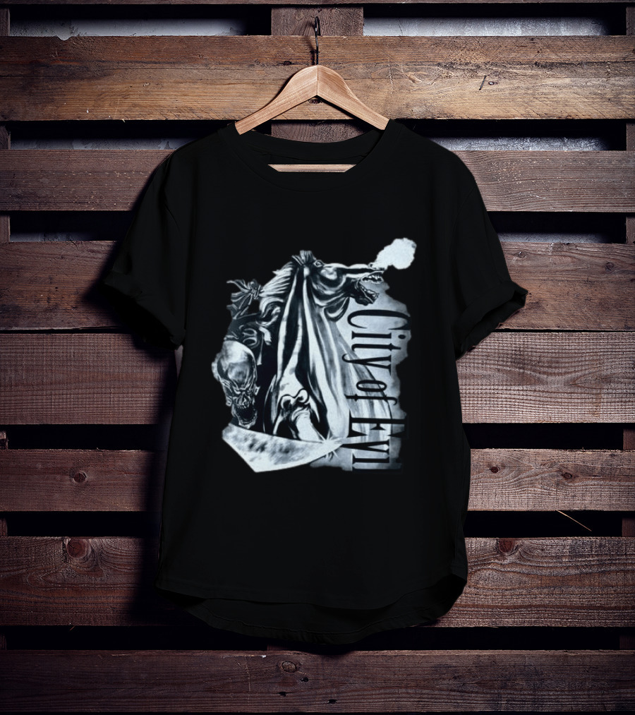 A7xworld Store City Of Evil Horseman Skull Garment Dye T-Shirt