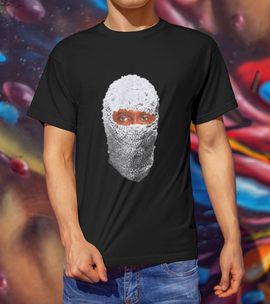 African Boy Store AFB Pearl Mask Eyes Peering Through Beaded T-Shirt