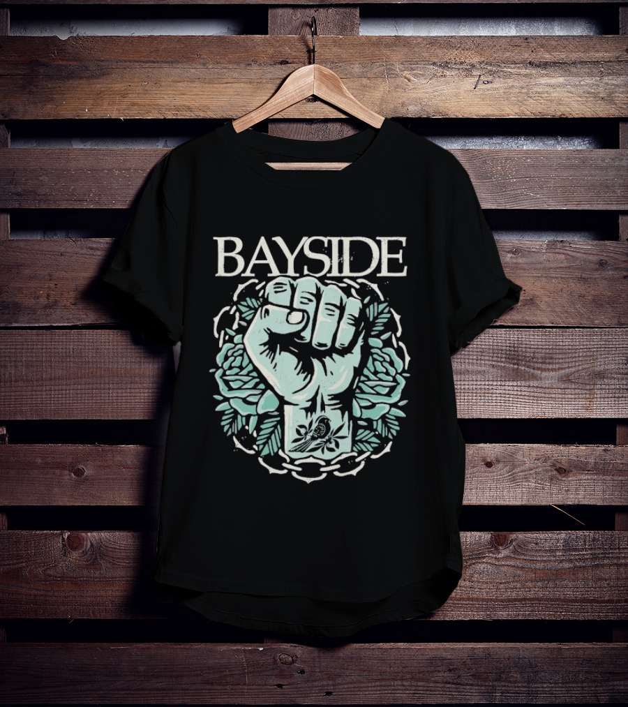 Bayside Acoustic Fist Tattoo Style With Roses And Fist In Chain Circle T-Shirt