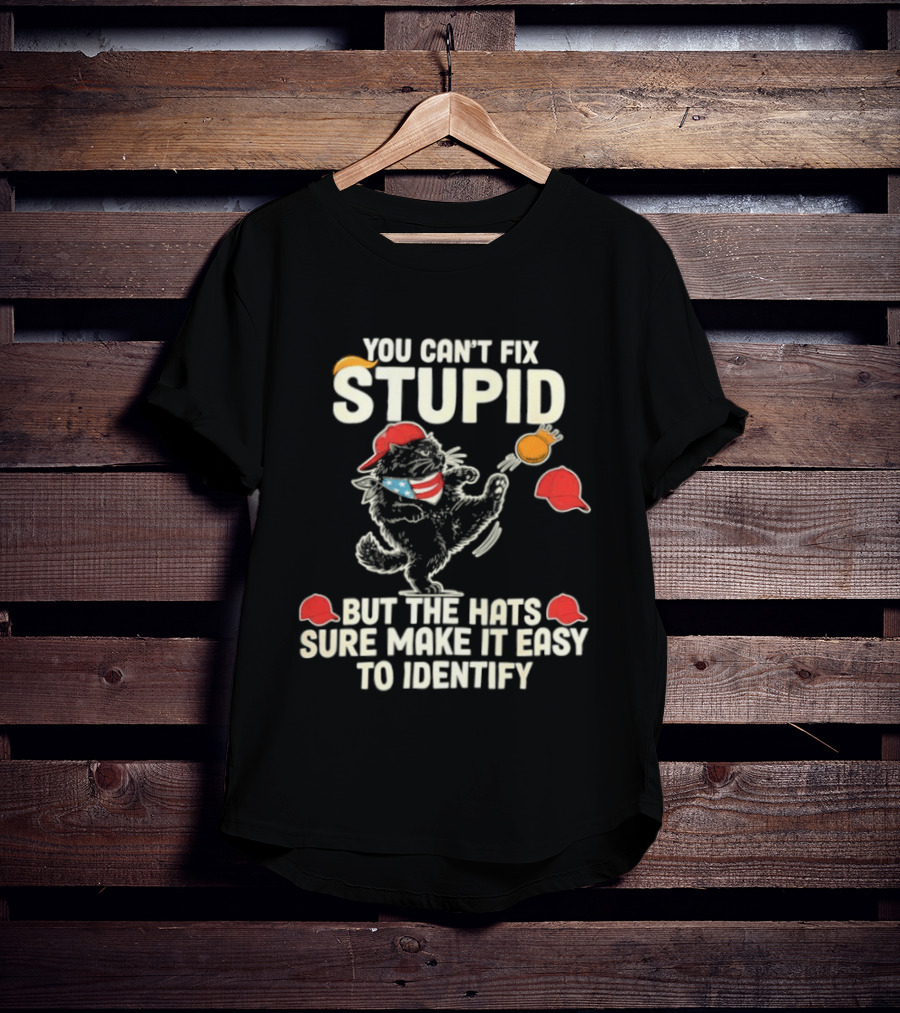 Cat You Can't Fix Stupid But The Hats Sure Make It Easy To Identify T-Shirt