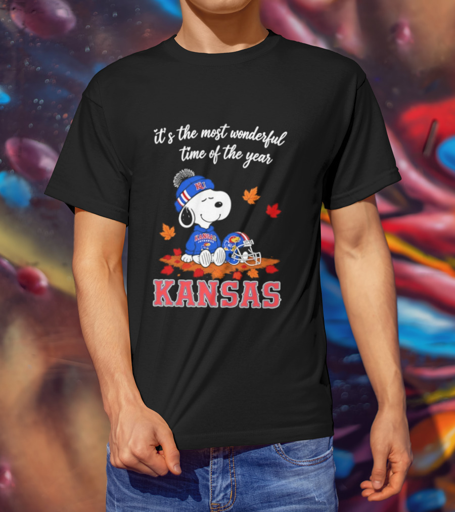 Kansas Jayhawks Snoopy It's The Most Wonderful Time Of The Year T-Shirt