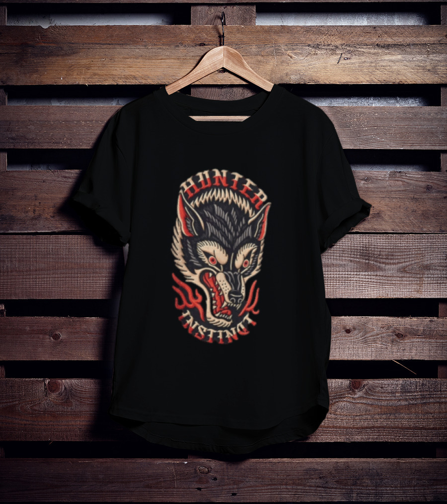 Hunter Instinct Wolf Head Flames T-Shirt