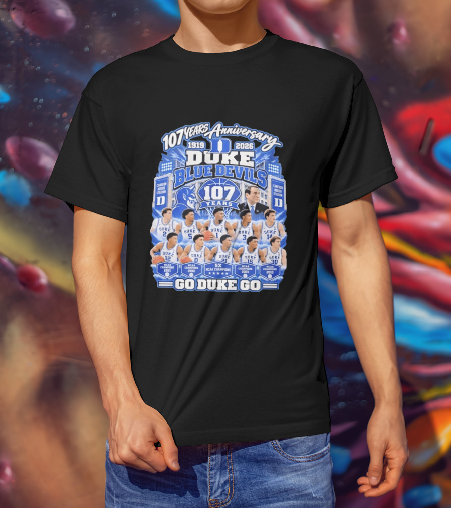 107 Years Anniversary 1919 2026 Duke Blue Devils NCAA Champions 5X Go Duke Go T-Shirt