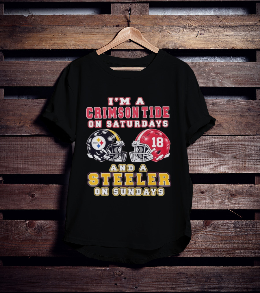 I'm A Crimson Tide On Saturdays And A Steeler On Sundays Football Helmets 18 T-Shirt
