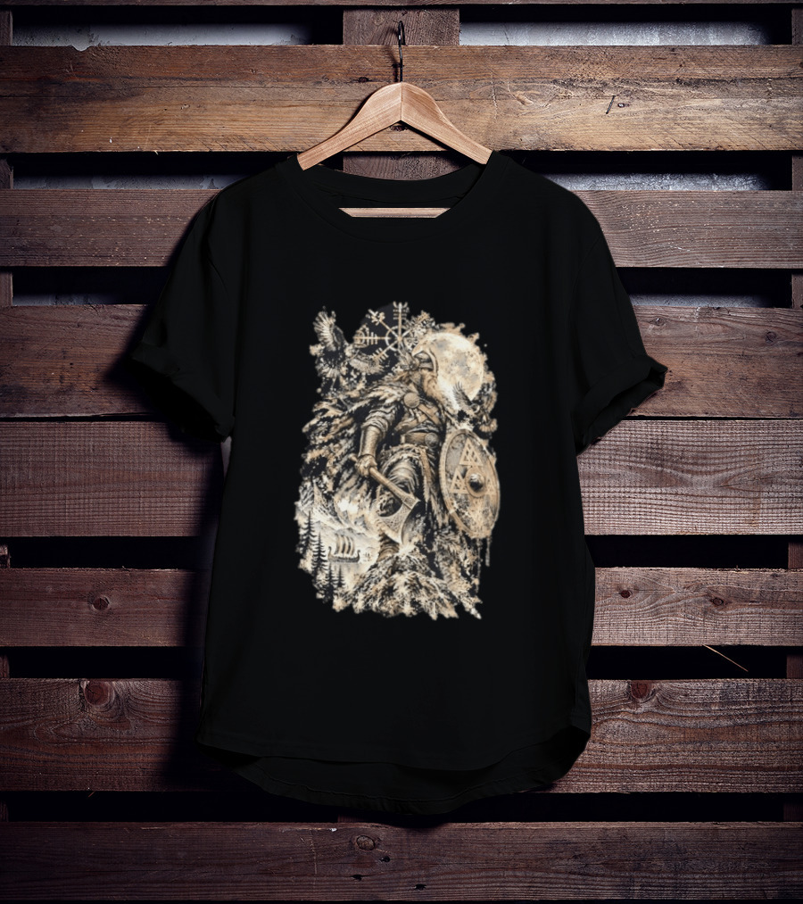 Norse God Viking Warrior Axe Valknut Symbol Raven Longship T-Shirt