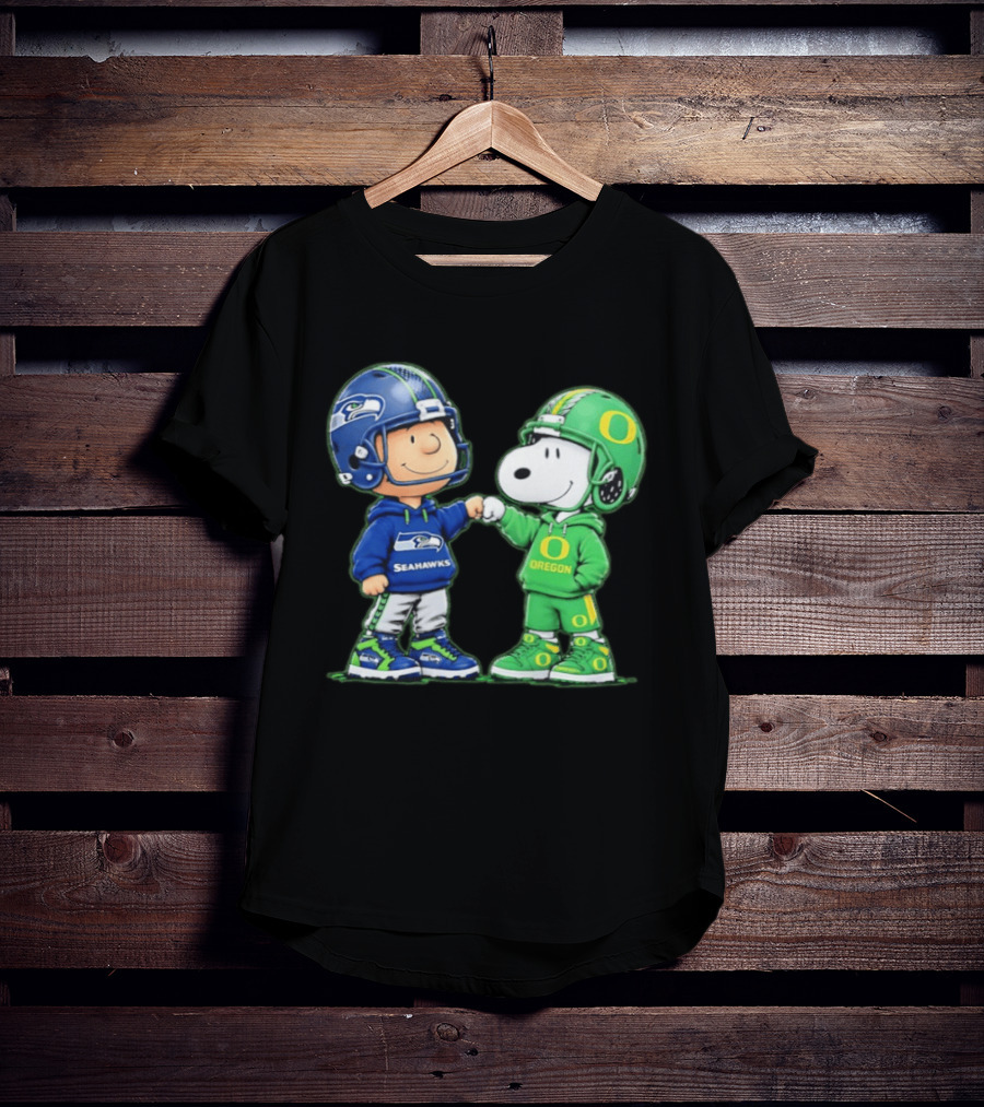 Peanuts Characters Seattle Seahawks Oregon Ducks Fist Bump Friendship Gear T-Shirt