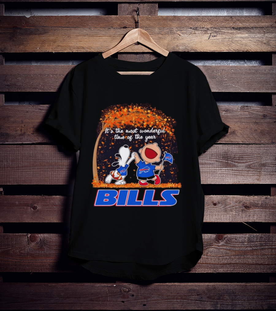 Buffalo Bills Snoopy Charlie Brown Dancing It's The Most Wonderful Time Of The Year T-Shirt