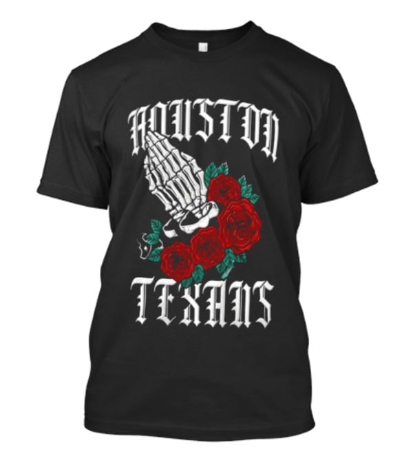 Houston Texans Praying Hands Red Roses Dia De Los Muertos T-Shirt
