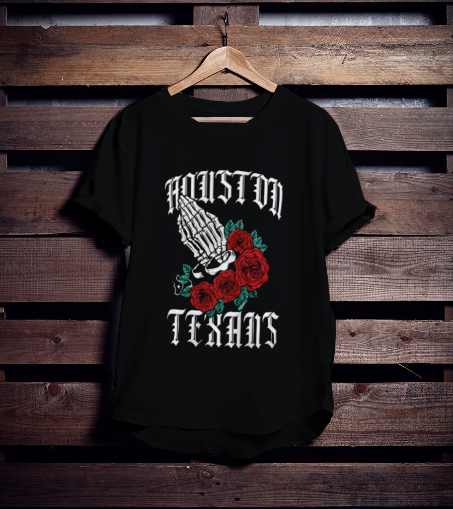 Houston Texans Praying Hands Red Roses Dia De Los Muertos T-Shirt