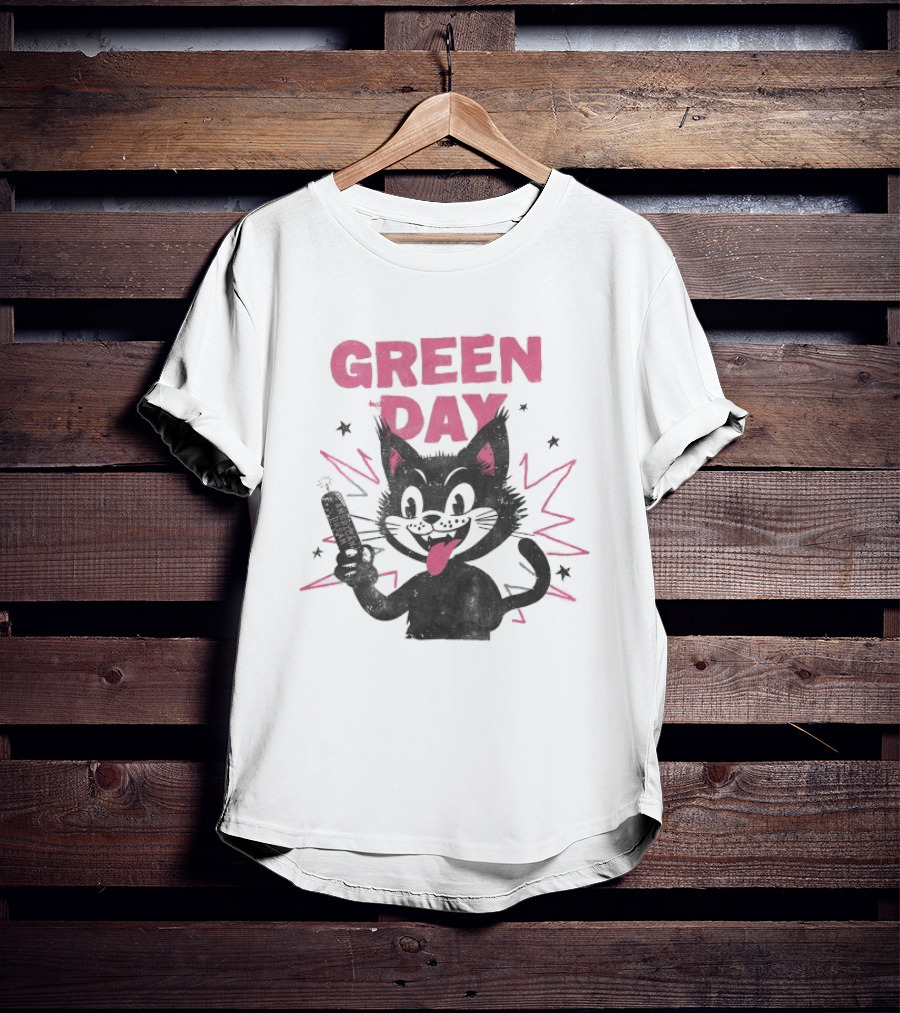 Green Day American Dream Dynamite Cat With Cartoon Dynamite T-Shirt