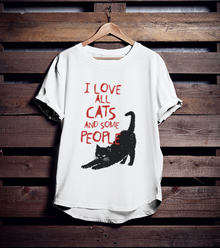 I Love All Cats And Some People Funny Cat Lovers Stretching Black Cat T-Shirt