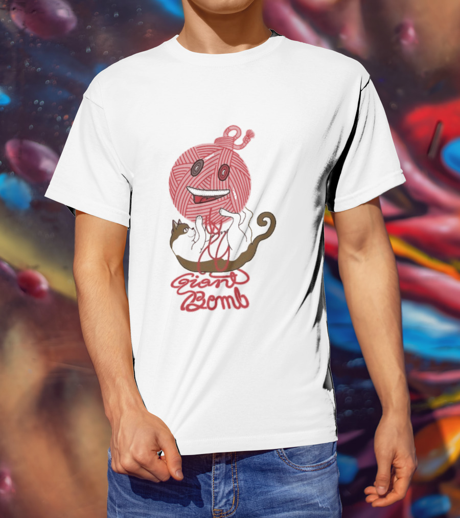 Giant Bomb Cat Monster Red Yarn Ball T-Shirt