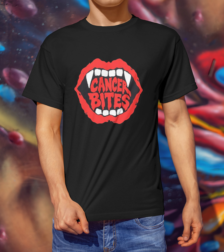 Cancer Bites Halloween Vampire Teeth 2026 T-Shirt