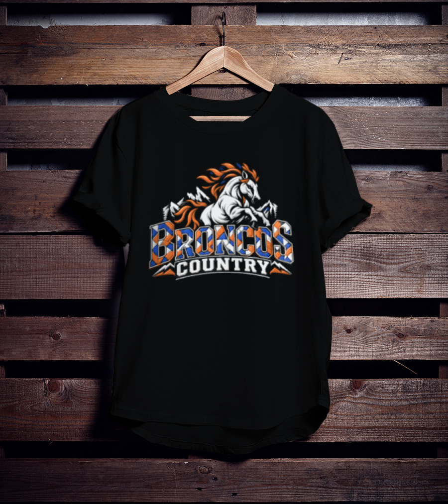 Broncos Country Rearing Horse Mountains Forest T-Shirt