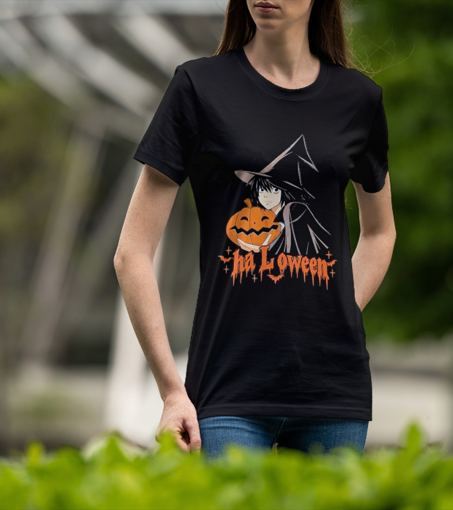 L Lawliet Witch With Pumpkin Halloween Death Note Anime T-Shirt